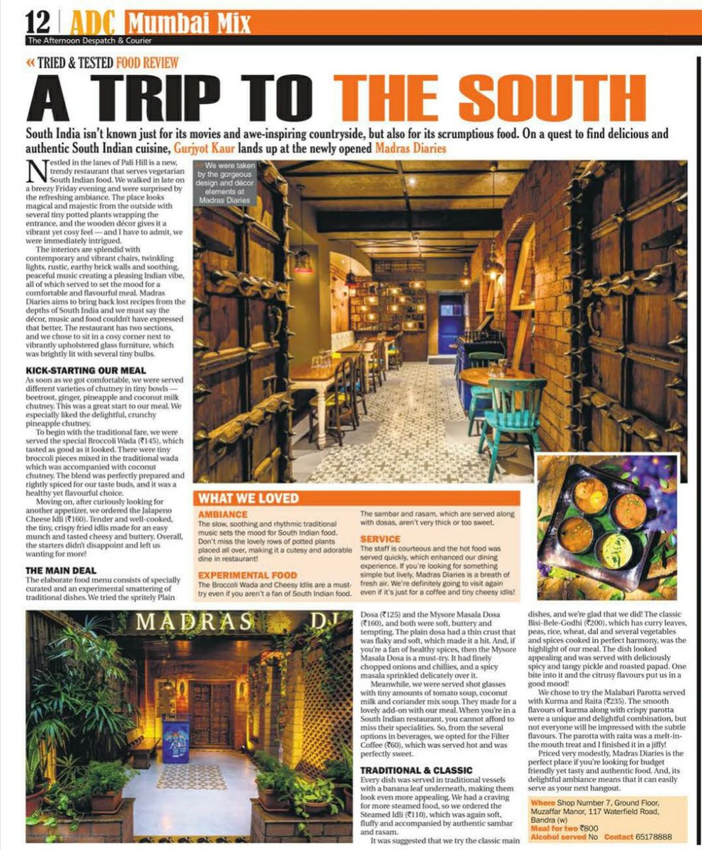 madrasdiaries's tweet photo. The folks over at Afternoon Despatch &amp; Courier had some pretty great things to say about the #MadrasDiaries experience. Drop by to see what they're talking about! https://t.co/HBCRi2S1D4