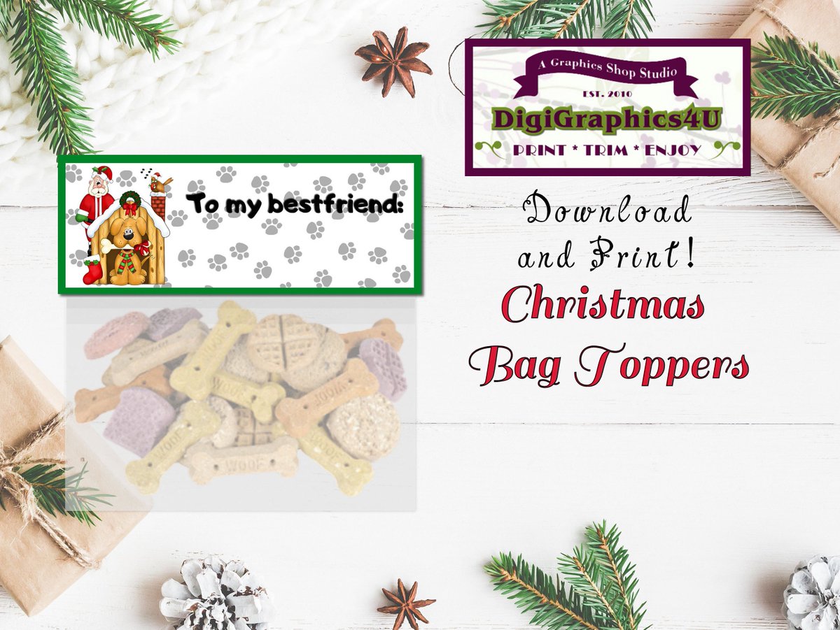 Doggie Treat Bag Christmas Holiday Bag Toppers for your Dog - … etsy.me/2zPLGUp #DigiGraphics4u #PetTreatBag