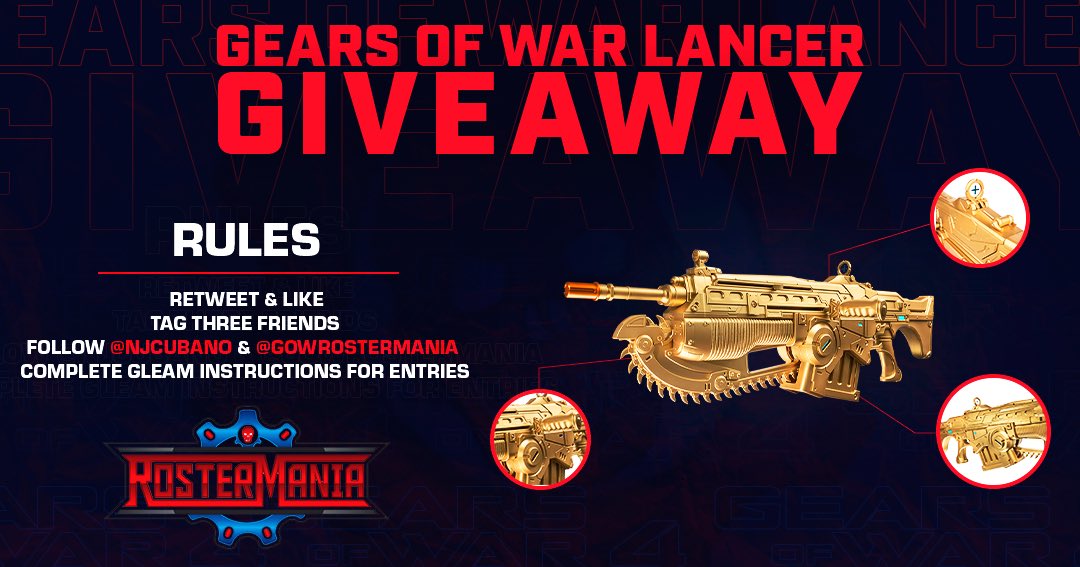 ImmortalSpawn's tweet photo. Enter to win the #GearsofWar4 Limited Edition Gold Lancer from the @GoWRosterMania giveaway! Retails for $150. There are only 2,000 of these in existence! 
You can earn entries here https://t.co/DIr9qOYDZP
Good luck! https://t.co/OBZYHQMgiF