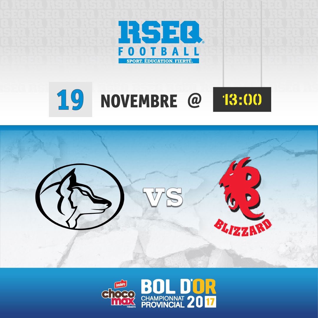 RSEQ1's tweet photo. [#BOLDOR2017 présenté par #Chocomax]
❗ Football Juvénile Division 1 ❗ Ne manquez pas l'affrontement entre les @GoLoups et le Blizzard du SSF! 🏈💥 WEBDIFFUSION 👉 https://t.co/v9PWP2PPHc 
#FootRSEQ @GC_Leclerc https://t.co/wGqzFdZxU2