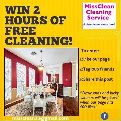 MissClean3's tweet photo. Win 2 FREE hours of cleaning!! How to enter? Easy! Got to https://t.co/sT0Cx9xTJQ, like our page, tag two friends and share the post. That's it! Tell all your friends! #freegiveaway #missclean #cleaningservice https://t.co/eypVT4Z4u4
