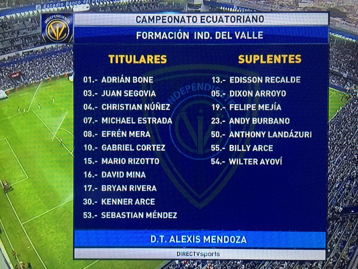 DSportsEC's tweet photo. Formaciones de #Emelec e #Independiente. Los azules sin Fernando Luna, lesionado. En los Rayados, Maxi Barreiro también es baja. #FutbolxDIRECTV https://t.co/z2KYo3ORfS