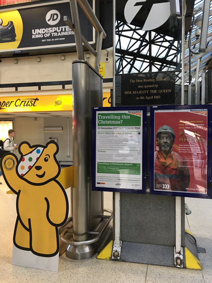 RotaryReadingME's tweet photo. Delighted to report that the six Rotary Clubs in Reading got together and raised £4,277 for BBC Children in Need at Reading Station last Friday. Thank you to Rail Staff and Commuters for their kind & generous support. #bbcchildreninneed2017 @BBCBerkshire @getreading https://t.co/Ph20jQA9g8