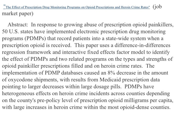 jenniferdoleac's tweet photo. Econ job market candidate @jmallatt79 presented her interesting work on PDMPs and heroin abuse in one of our #SEA2017 crime sessions. Check it out: https://t.co/mEihQZ4L91 https://t.co/zejjd5sS0D