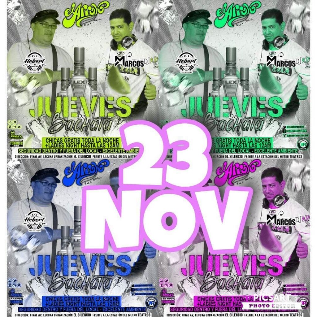 elarroyodisco's tweet photo. #23Noviembre #JuevesDeBachata #Salsa #Pachanga #ladiesnight #9a12 #ChicasGratis #todalanoche @djhebert_latino #ElMvp #Residente @djmarcopaiva #ElLatinBoy #Invita #produciones #DjElCrazy @the_e_rick #LaDiscoDeModa #ElArroyo #fullseguridad #valletparking #… https://t.co/c3NQtsnnwO https://t.co/cJ93TvId1w