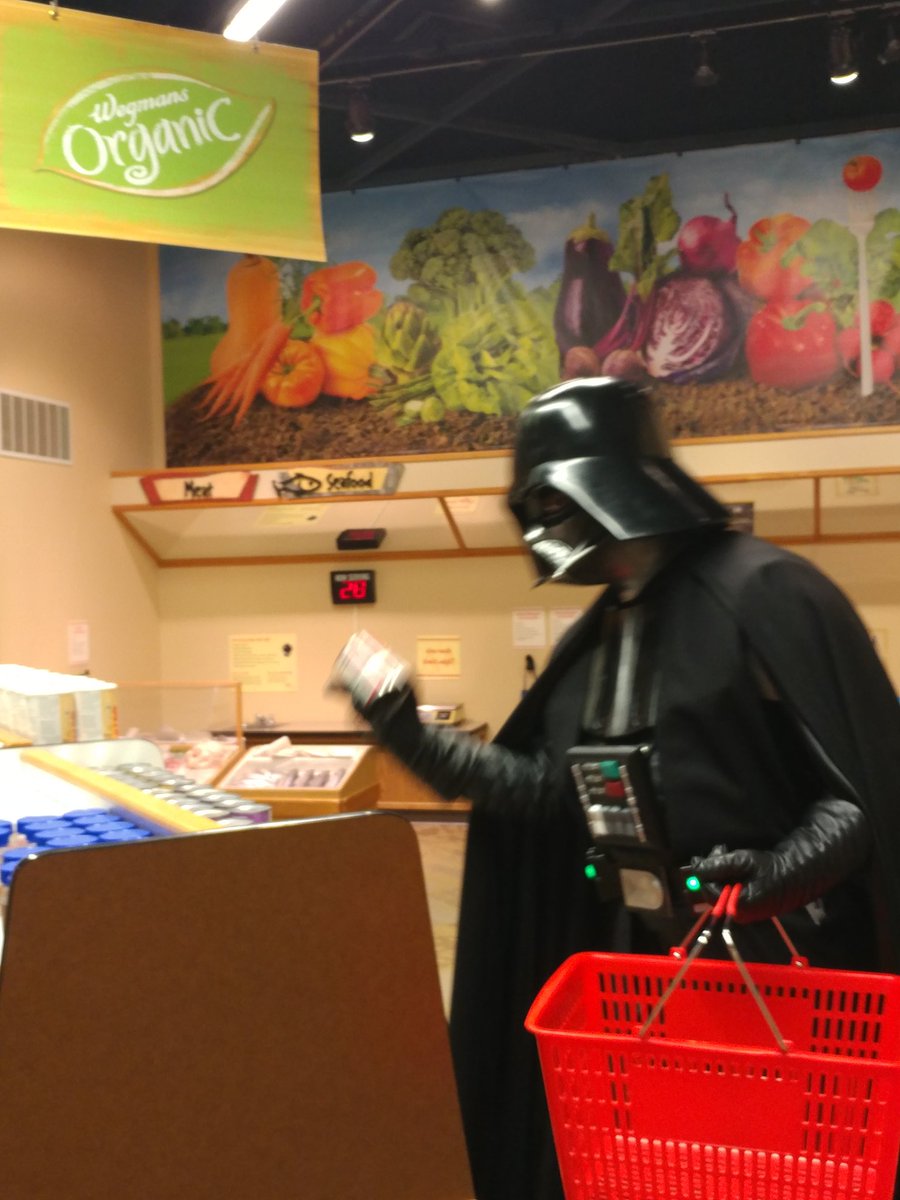 DJMadKidJedi's tweet photo. #LordVader #contemplates whether or not #buyingorganic is worth the price difference or not... @starwars #DarthVader @museumofplay @Wegmans #SithLord #DarkSide @501stLegion https://t.co/oOTMhaoiJM