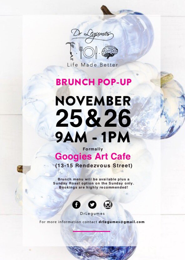 We're excited to announce our latest pop up at formally 'Googies Art Cafe' (13-15 Rendezvous St) this coming weekend!  26th of November (9am - 1pm) 
facebook.com/drlegumes/phot… #lifemadebetter