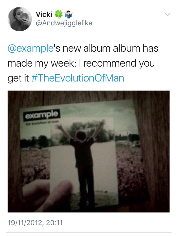 Andwejigglelike's tweet photo. @example how was this five years ago??! 😱 dying at that photo quality. I remember wanting to go to your album signing in London but as I was 14 and my parents wouldn't let me so I cried 😂 I'm still not happy about that haha! #TheEvolutionOfMan https://t.co/92fOsXV9a1