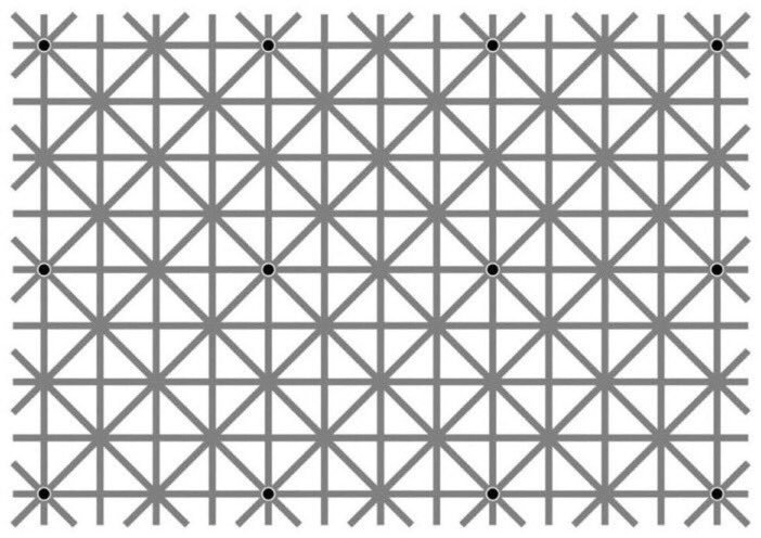 ValaAfshar's tweet photo. There are 12 black dots at the intersection of lines, but your brain doesn't allow you to see all of them at once. https://t.co/VEGBqiTU9e