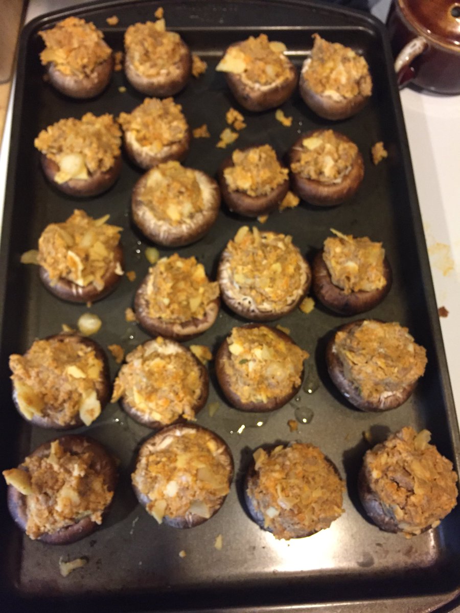DoctorSchoppe's tweet photo. Sausage and 4 cheese stuffed mushrooms! Who is ready to party, this fungi! #sciencejokes. #imterrible #buticancook https://t.co/rxrJYOGoIu
