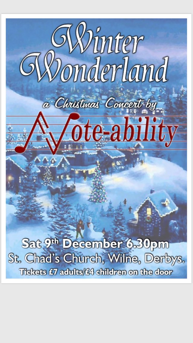 NoteabilitySing's tweet photo. Looking for some Christmas magic? Our Winter Wonderland concert is what you need! 9th December, St Chads Church Wilne #Nottingham #Derby #choir #chrismas #concert https://t.co/FYD8dKgpEf