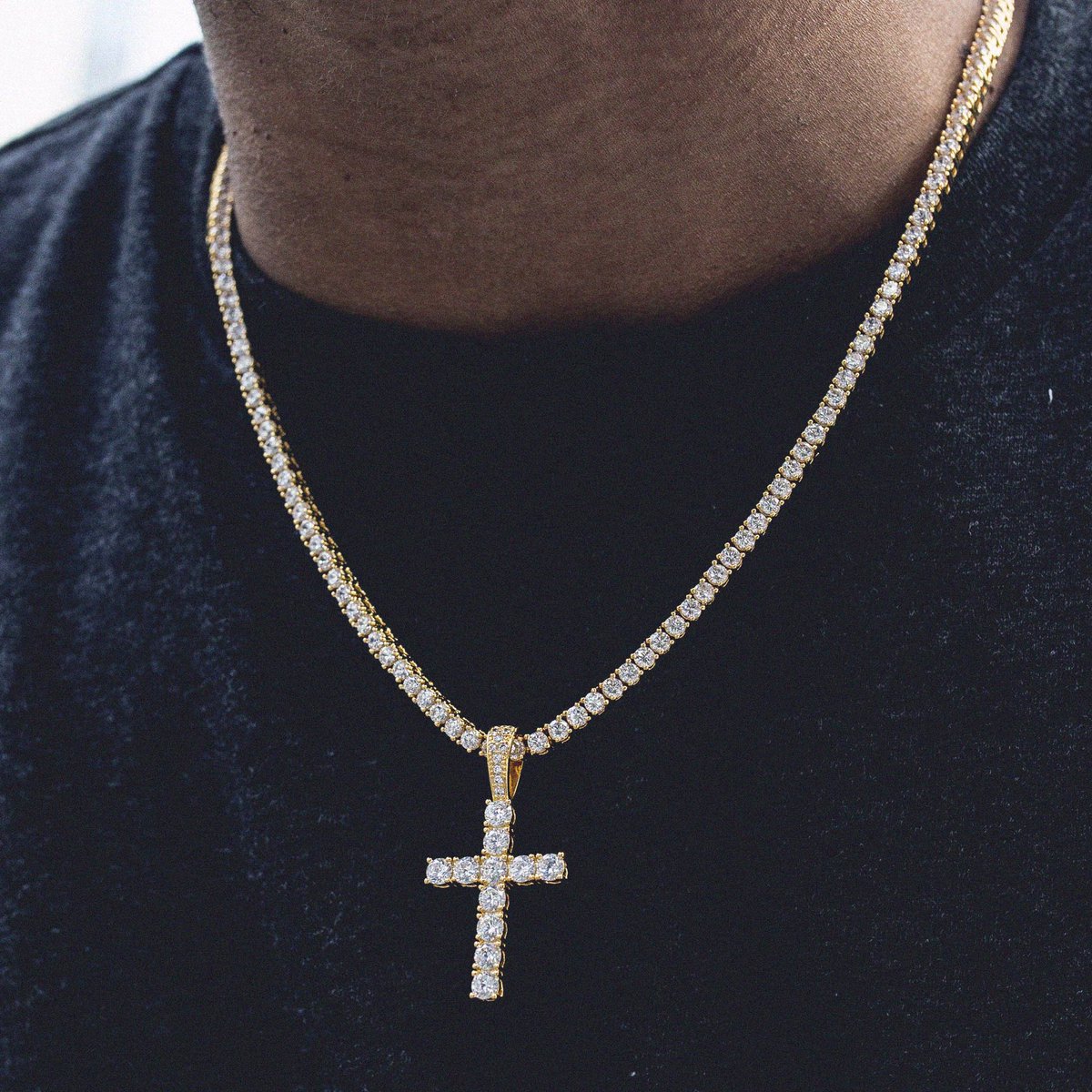 Diamond Cross + 3mm Tennis Necklace 