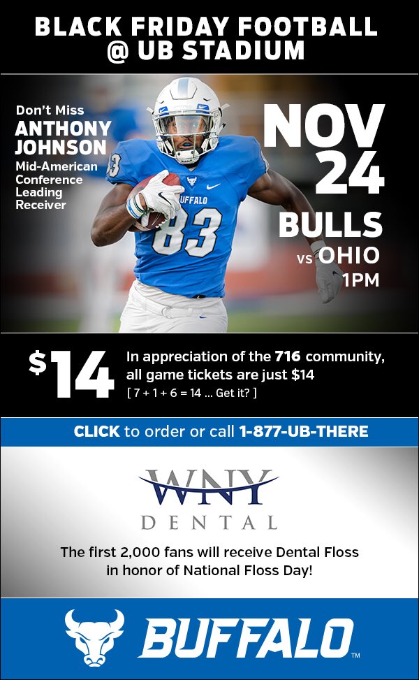 UBuffaloBulls's tweet photo. Donโt forget to get your ๐ for the @UBFootball game this Friday!
๐ https://t.co/DmqQ5DxfKd
#UBhornsUP ๐ค https://t.co/s9uZPAptpl