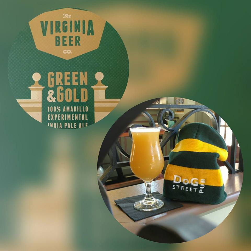 DogStreetPub's tweet photo. @VirginiaBeerCo Green &amp; Gold on tap now! Stop by today for this yummy American IPA brewed locally by William and Mary Alumni. https://t.co/FWO3Tnv4tG