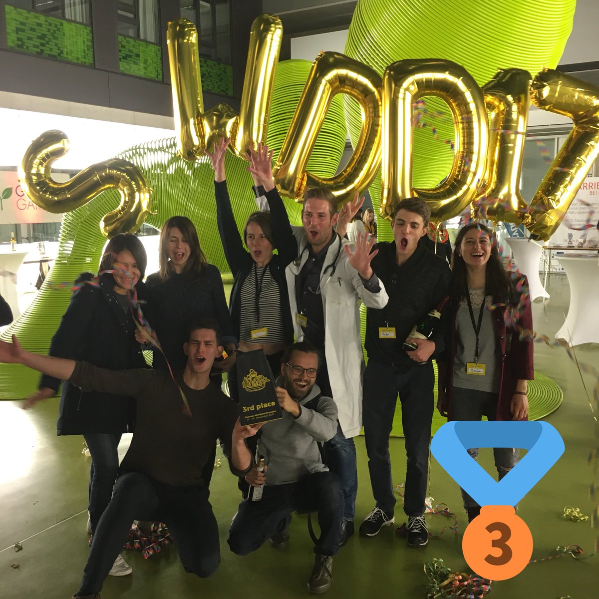SW_Dresden's tweet photo. And here they are, the winning 🏆 teams of #SWDD17: Congrats to #Spoyou (1st place 🥇), #ChipCloud (2nd 🥈) and #TagCare (3rd 🥉)!!! You did an amazing job as well as all the other attendees! 🙌🏻 🚀 https://t.co/TQaib7t6oJ