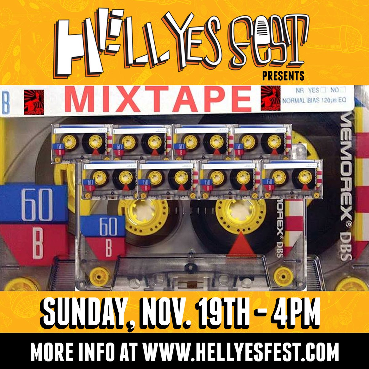 HellYesFest's tweet photo. Mixtape mixes the standard (stand-up, short films), the out of bounds (speeches, food challenges), and the WTF (????). In this special HYF-only version of Mixtape, you’ll see a ton of festival comics doing anything regular routines.
4pm at The New Movement Theater #HellYesFest https://t.co/JT8DKFspGg