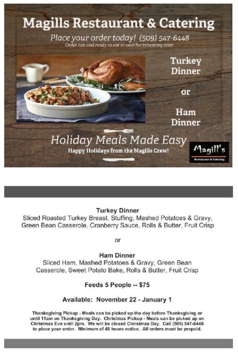 magillspasco's tweet photo. It’s Not Too Late!  Holiday Meals are Still Available.  Call Today 509.547.6448 https://t.co/eDx0OGc8Qn https://t.co/UE4ndwmmBK