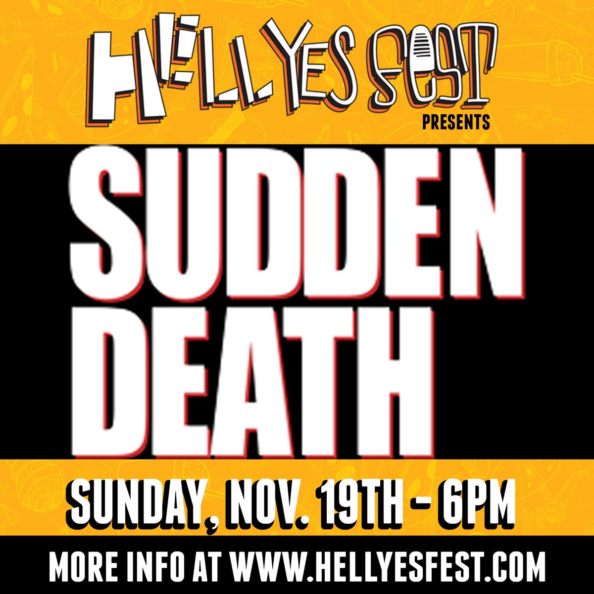 HellYesFest's tweet photo. A special showcase featuring 30 comedians grappling with the clock (and each other) for the best set of the night.
6pm at The New Movement #HellYesFest https://t.co/b8bq3iDMF0