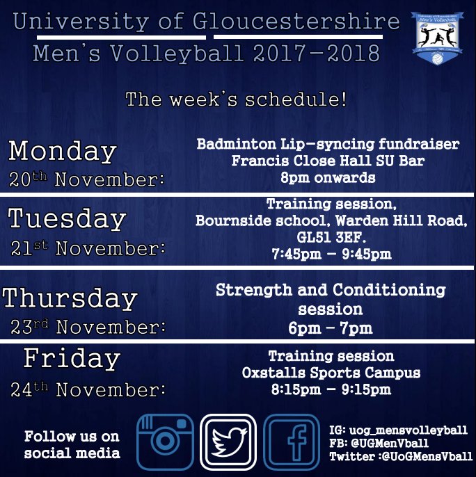 After a busy week with reunion weekend and BUCS on wednesday. It is a quite week for the club! #WeAreTeamGlos
