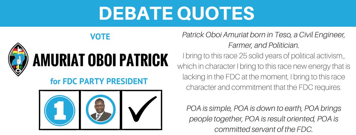 PatrickAmuriat's tweet photo. POA is simple, POA is down to earth, POA brings people together, POA is result oriented, POA is committed servant of the FDC. #VotePOA https://t.co/QpdimDYYwB