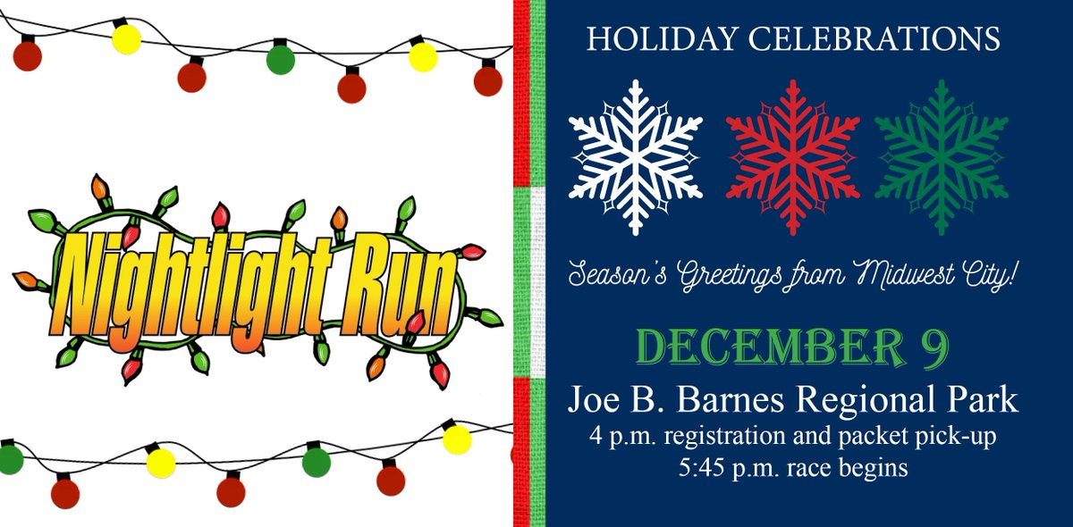 MWCParksRec's tweet photo. Looking for a one-of-a-kind memorable experience? Breathe in the crisp winter air and soak up the euphoria of the Christmas season as a participant in the #NightlightRun on December 9. https://t.co/imHliG7XIq