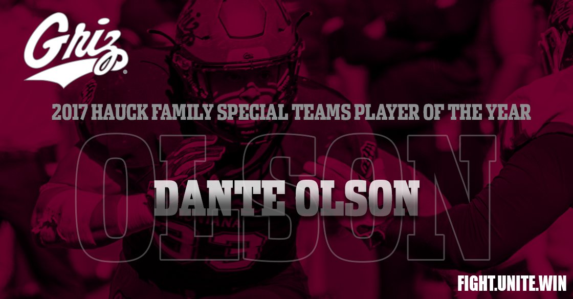 The Hauck Family Special Teams Player of the Year Award or 2017 goes to Dante Olsen for the second year in a row! This award was team voted by the team! Congrats Dante!  #GoGriz #FightUniteWin