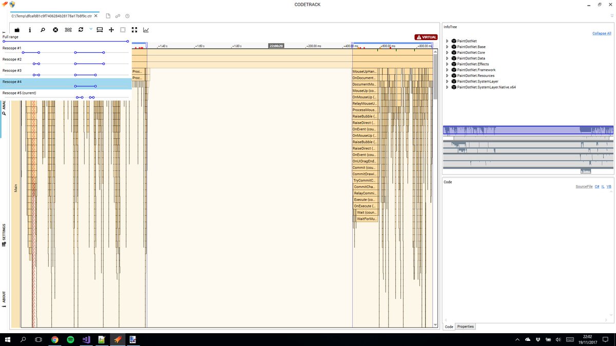 Codetrack4Net's tweet image. Just finished the last feature of the next release : 'rescope history' will let you go back a lot easier. Now lots of documentation to write, hope to release soon ! #codetrack