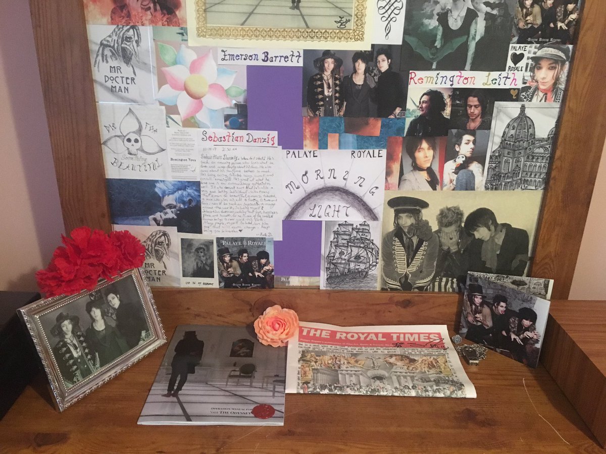 This is the result of not sleeping for two days and major obsession 😂 took me over 10 hours to complete this <a href="/PalayeRoyale/">Palaye Royale</a> shrine but I'm happy with it!!! Perfect way to complete my new room ❤️ <a href="/RemingtonLeith/">Remington Leith❌❌❌</a> <a href="/SebastianDanzig/">Sebastian Danzig</a> <a href="/EmersonBarrett/">Emerson Barrett</a>