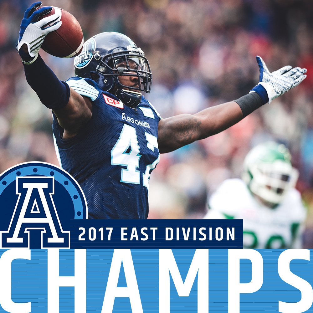 CFL's tweet photo. The @TorontoArgos are your Eastern Division Champs!!!!

What a way to do it! #ArgosFootball https://t.co/gXsVfYclre
