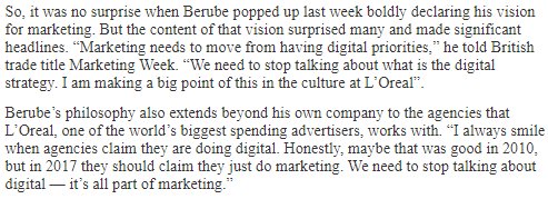 markritson's tweet photo. I think the new CMO at L'Oreal is a rock star. He is one of the few senior marketers brave enough and smart enough to call out marketers on their obsession with tactics, digital and communication. https://t.co/jNSzDKETvR https://t.co/uiZgDFIgbe