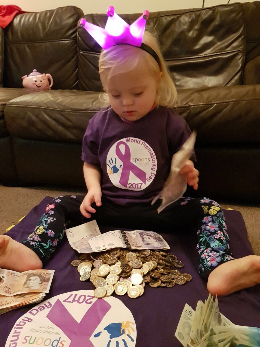 SpoonsCharity's tweet photo. The 💷 has been counted &amp; Hollie can now reveal the grand total of our #WorldPrematurityDay #FundRaiser is 1052.69 👏🏽Thanks to all who supported us or gave us their pennies. Also thanks to staff at NMGH neontal unit who also raised 180.00 with their raffle, Hollie is happy 💖 https://t.co/LHYEZSdazU