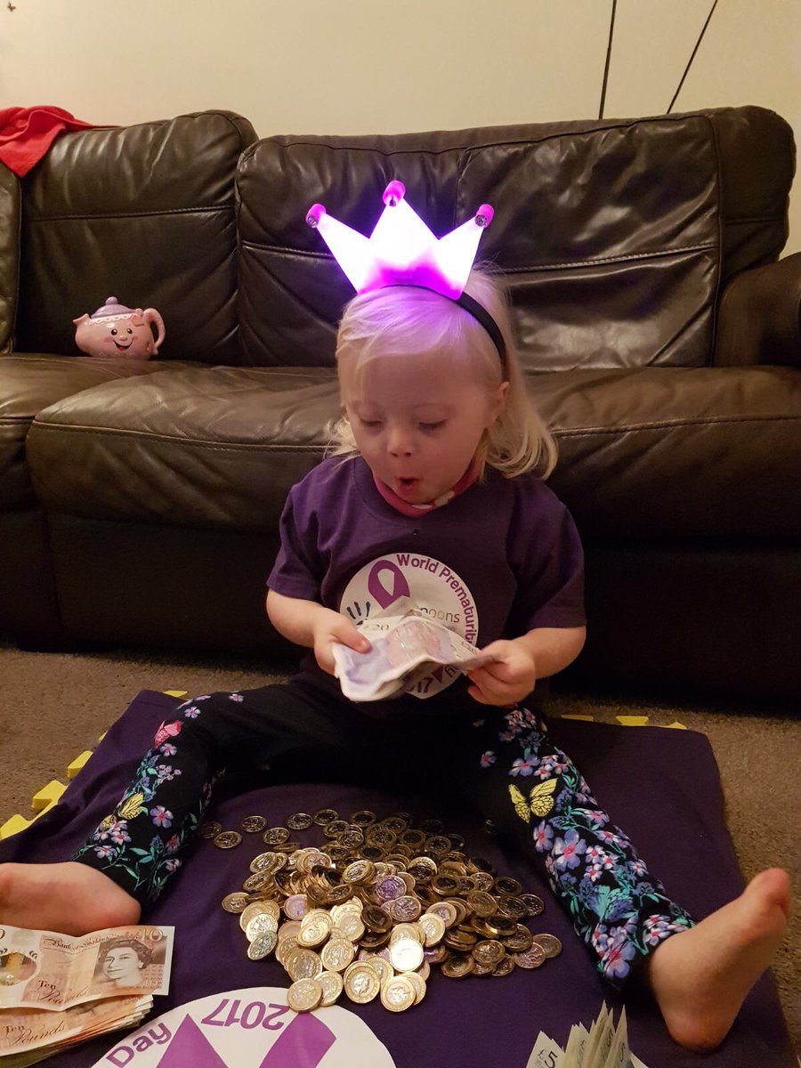SpoonsCharity's tweet photo. The 💷 has been counted &amp; Hollie can now reveal the grand total of our #WorldPrematurityDay #FundRaiser is 1052.69 👏🏽Thanks to all who supported us or gave us their pennies. Also thanks to staff at NMGH neontal unit who also raised 180.00 with their raffle, Hollie is happy 💖 https://t.co/LHYEZSdazU