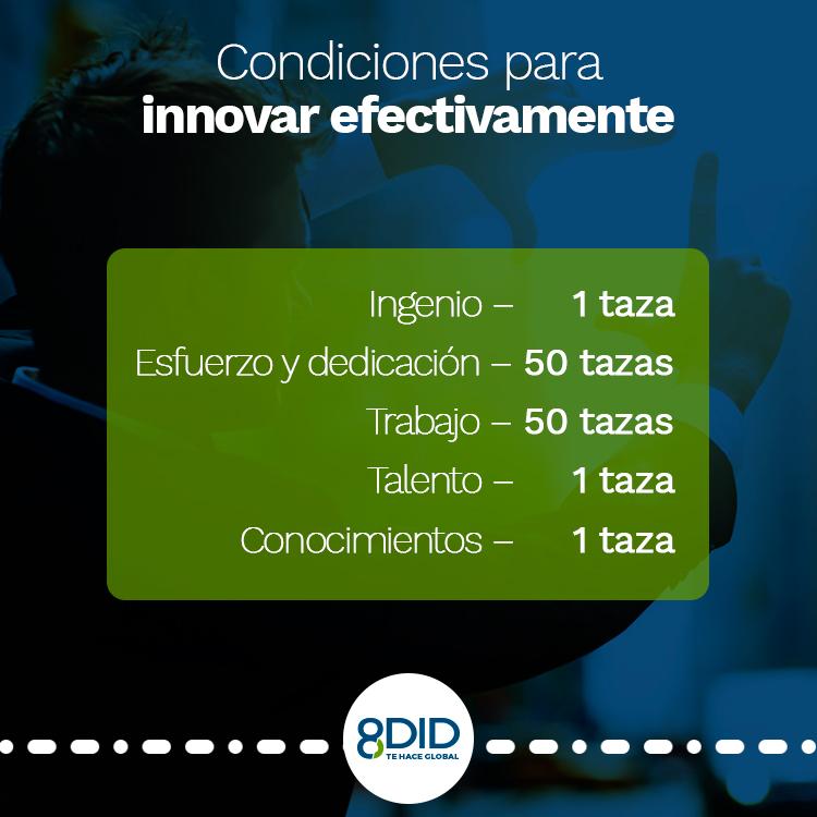 8DID_Tel's tweet photo. Además de ingenio, es decir, de la idea, de tus conocimientos y tu talento, la #innovación es producto de trabajo y esfuerzo. #8DID https://t.co/9UulCUxh80