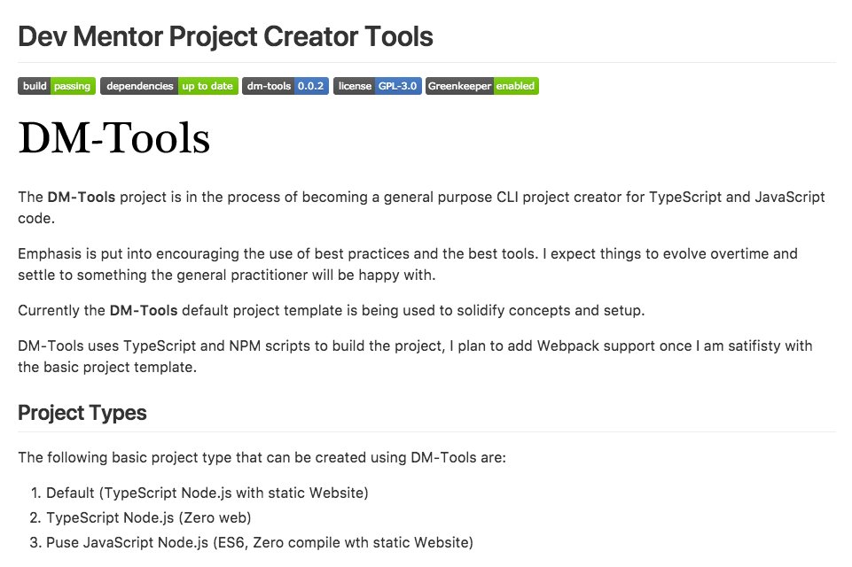 dev_mentor's tweet photo. Just completed moving #TSCLI over to #DM-Tools, a CLI tool to create #TypeScript and #JavaScript projects. Plan to publish to NPM and starting using this tool is screencast I plan to make. #Programming #Coding #Web #DevMentor https://t.co/DybQmNg1ZT