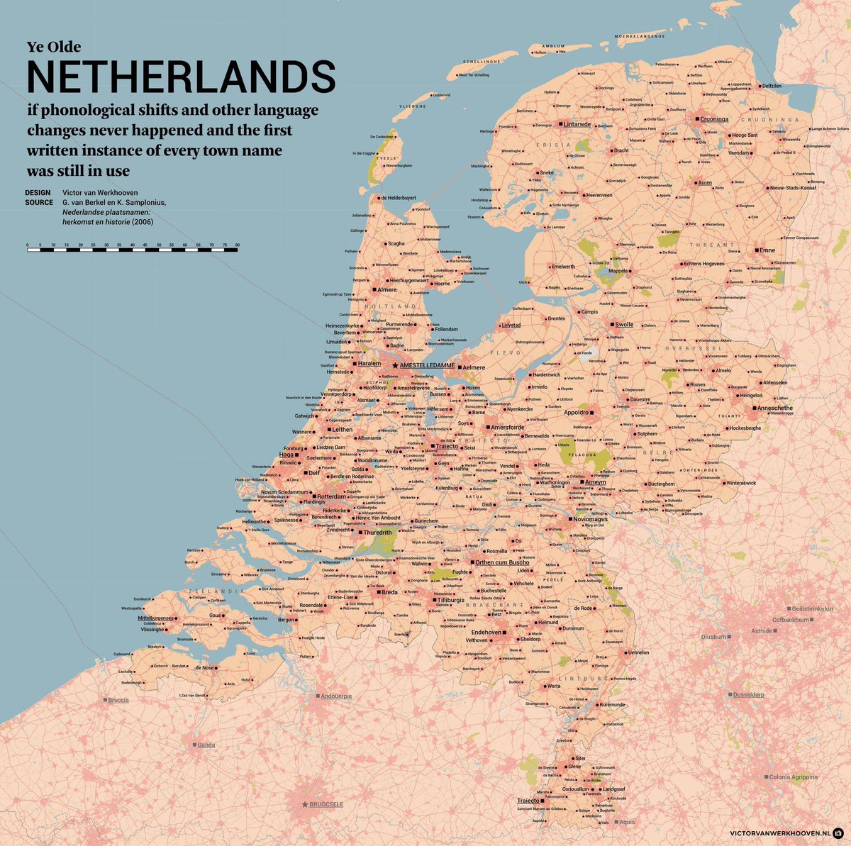 Als jouw woonplaats nooit van naam was veranderd sinds de allereerste benaming, hoe zou het dan nu heten? Dat kun je terugvinden op deze kaart: