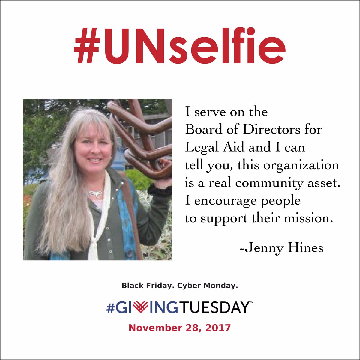 Thank you, Jenny Hines. Your board service to Legal Aid is much appreciated. #GivingTuesday SupportLegalAid.org