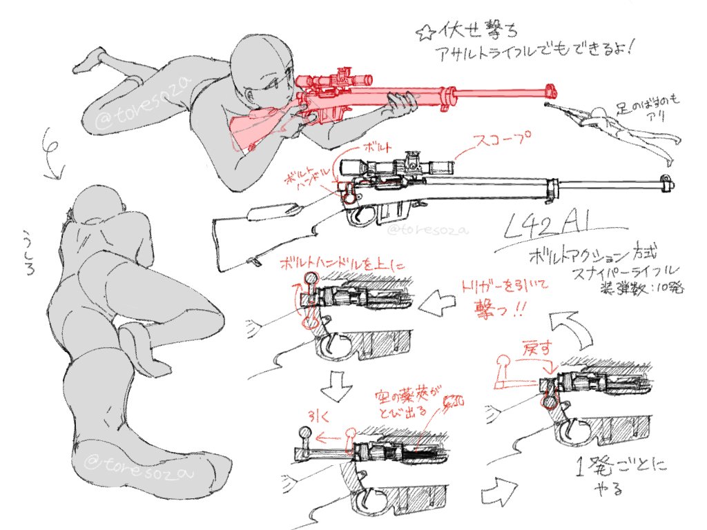 素材っぽいの お題箱 ライフルで戦うポーズ 高いところから うつ伏せの姿勢で 走りながらなど 銃などに全く詳しく無いのでもしかしたら間違えてるかもしれないです ライフルはなんとなく見た目が個人的に好みなのを選びました トレス素材