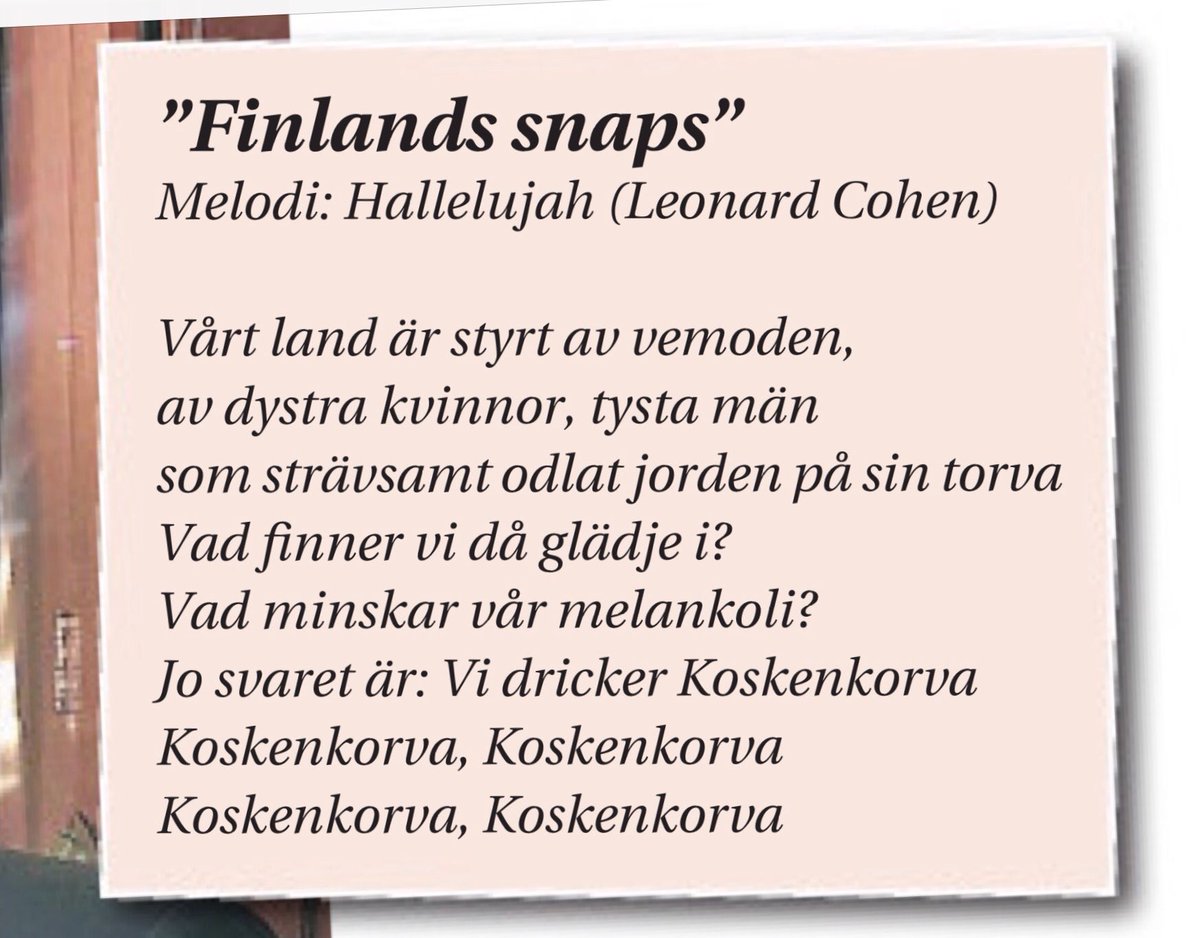Netfisk's tweet photo. Passande inför 100-årsjubileumet av Finlands självständighet. 1:an i WM för snapsvisa. #snapsvisa #jubileum https://t.co/TUxfkAXlQY