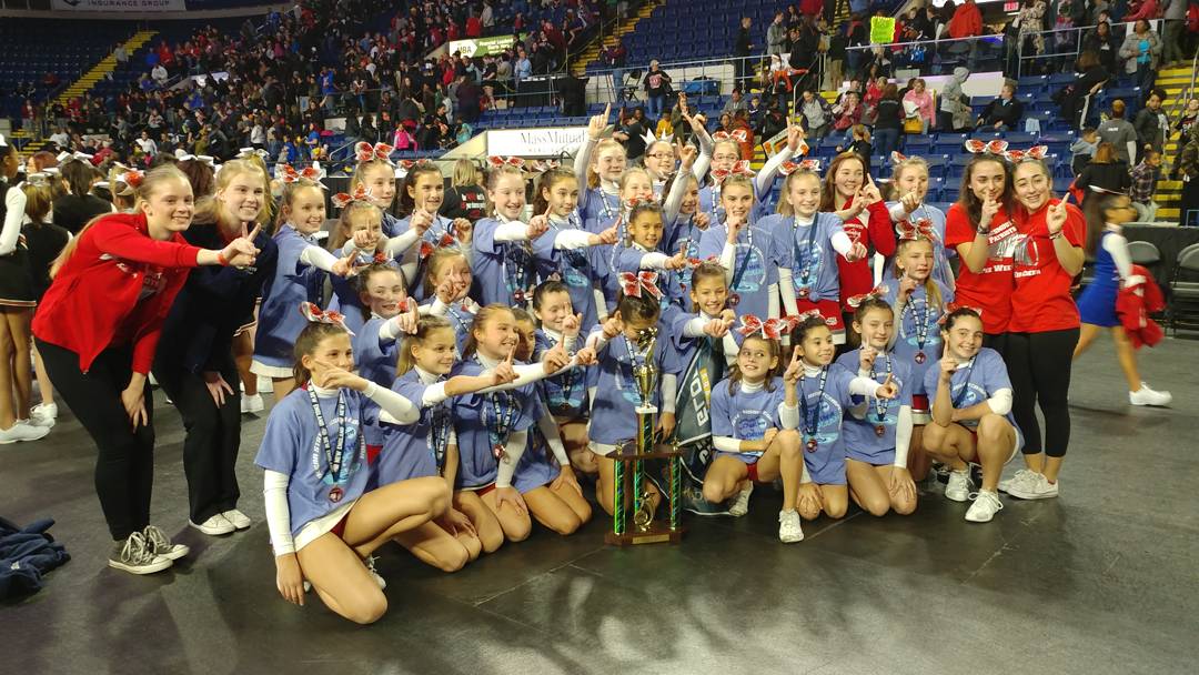 DebKrajacich's tweet photo. Oh, hey, just in case you hadn't heard, our Portsmouth Pee Wees took home 1st Place in the NE Regionals Championship!!! Next stop...Nationals at Disney! We are so stinkin' proud of all of you!!! #PYF #PeeWeeCheer #NEReginalChampions https://t.co/sR6Df11UjF