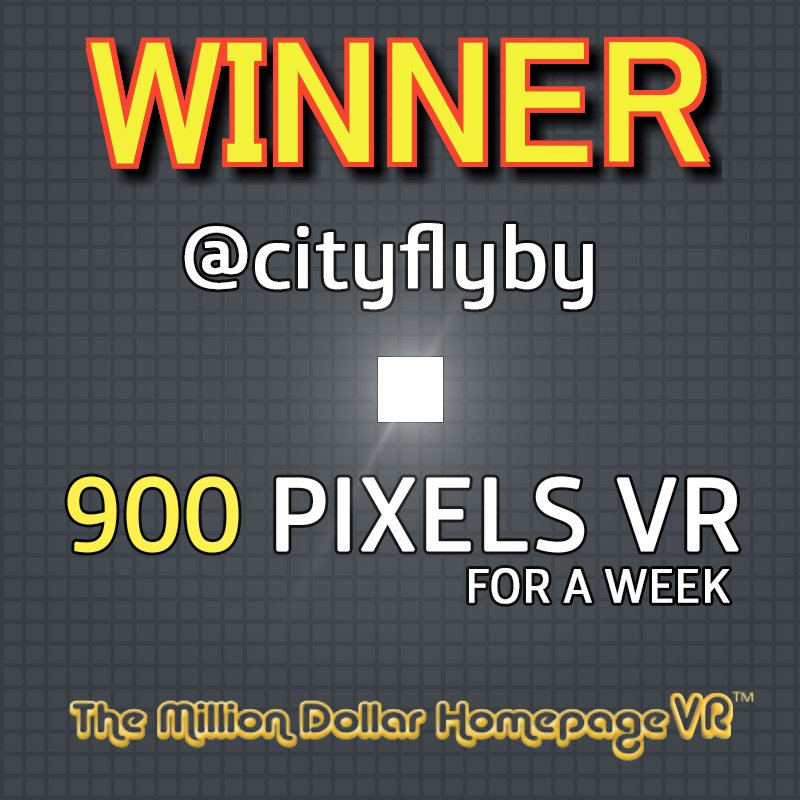 This week's winner, <a href="/cityflyby/">CityFlyBy.com</a> already has his #WebVR space on 
milliondollarhomepagevr.com  #virtualreality