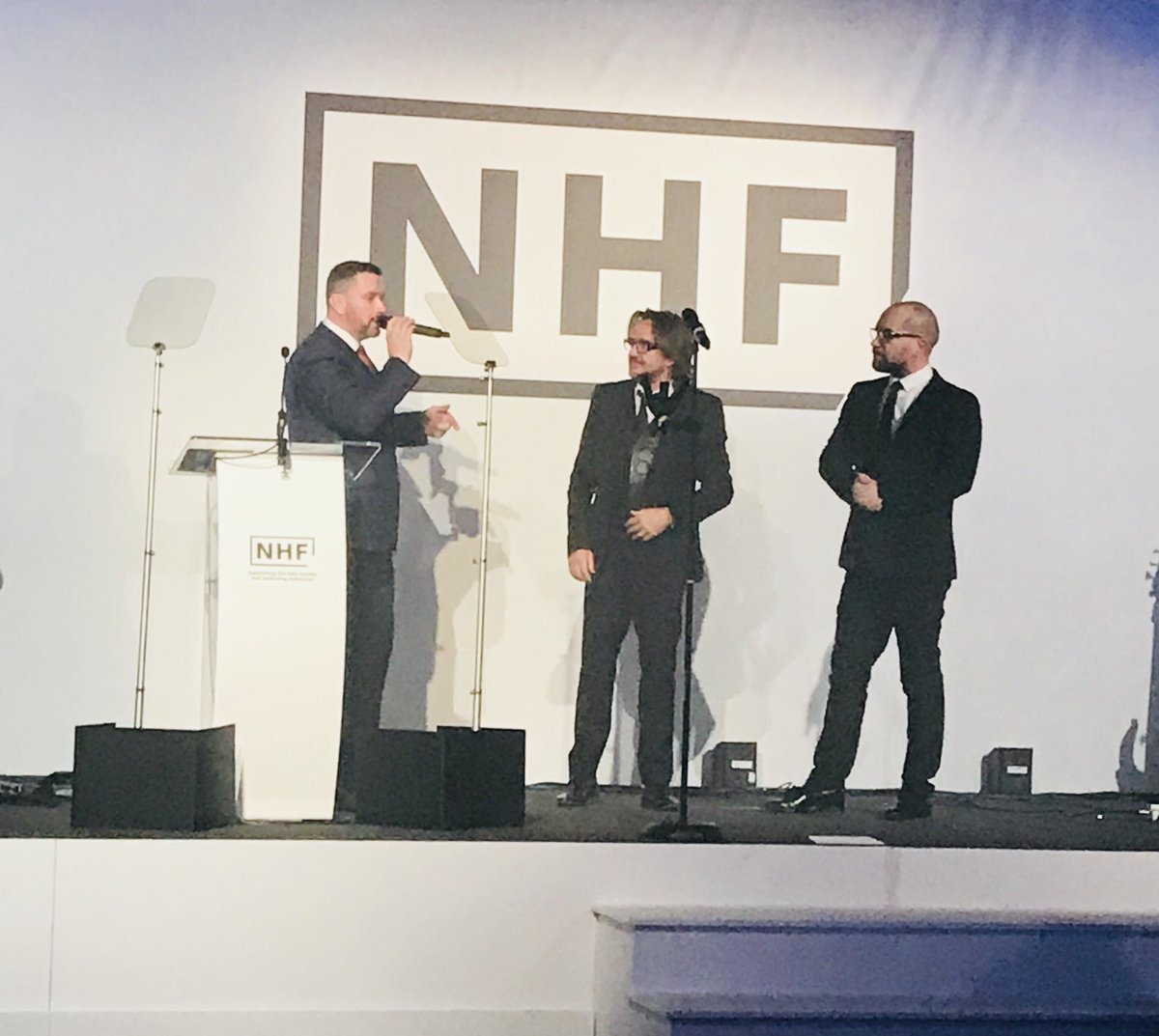 creativeheadmag's tweet photo. Ambassadors @hookerandyoung on stage for #nhf75anniversary with @edjames_ and @NHFederation 😘 They’re off to see @OfficialSteps tomorrow... https://t.co/bLSTnnzfqV