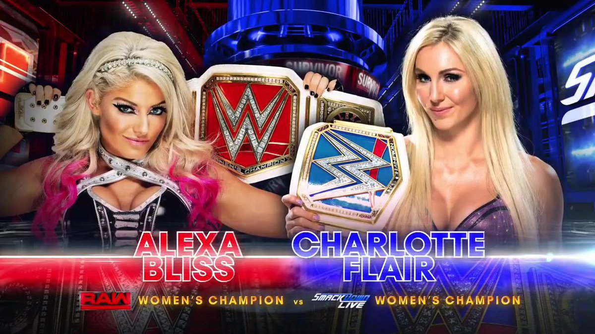 WWE's tweet photo. ALSO TONIGHT: #RAW #WomensChampion @AlexaBliss_WWE goes toe-to-toe with the new #SDLive #WomensChampion @MsCharlotteWWE! #SurvivorSeries https://t.co/gP7PR9fYVU