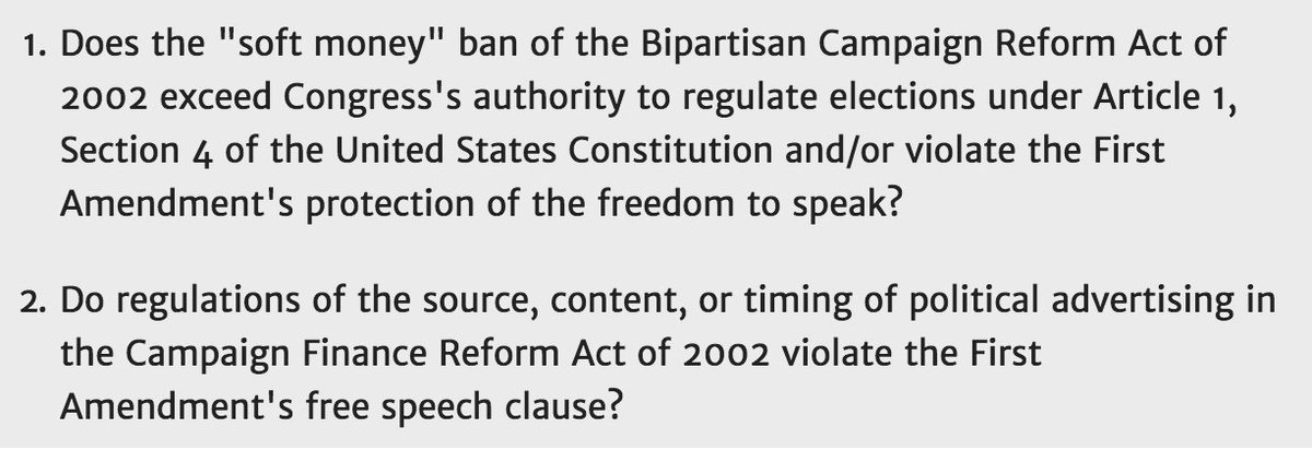 19/ He sued the FEC in 2003. The lawsuit posed two questions: http://bit.ly/2oEJTgc 