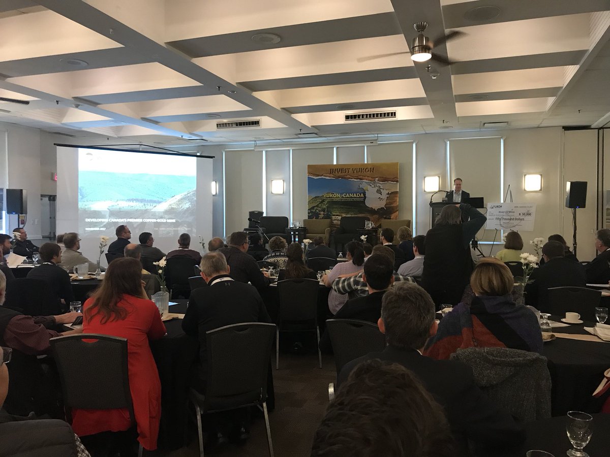 InvestYukon's tweet photo. Exciting things happening in #Copper and Paul West-Sells, President & CEO @westernCuandAu shares why the #CasinoProject is an exciting opportunity for investment in front of packed house at #InvestYTForum #Geoscience17 @YukonMiners #Gold https://t.co/gzEUD9vP9D