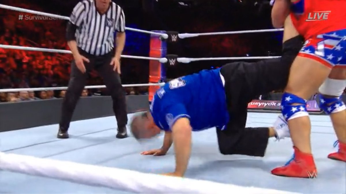 WWEIndia's tweet photo. Will @shanemcmahon tap out to the #AngleLock? #SurvivorSeries https://t.co/nMFDhHgwGZ