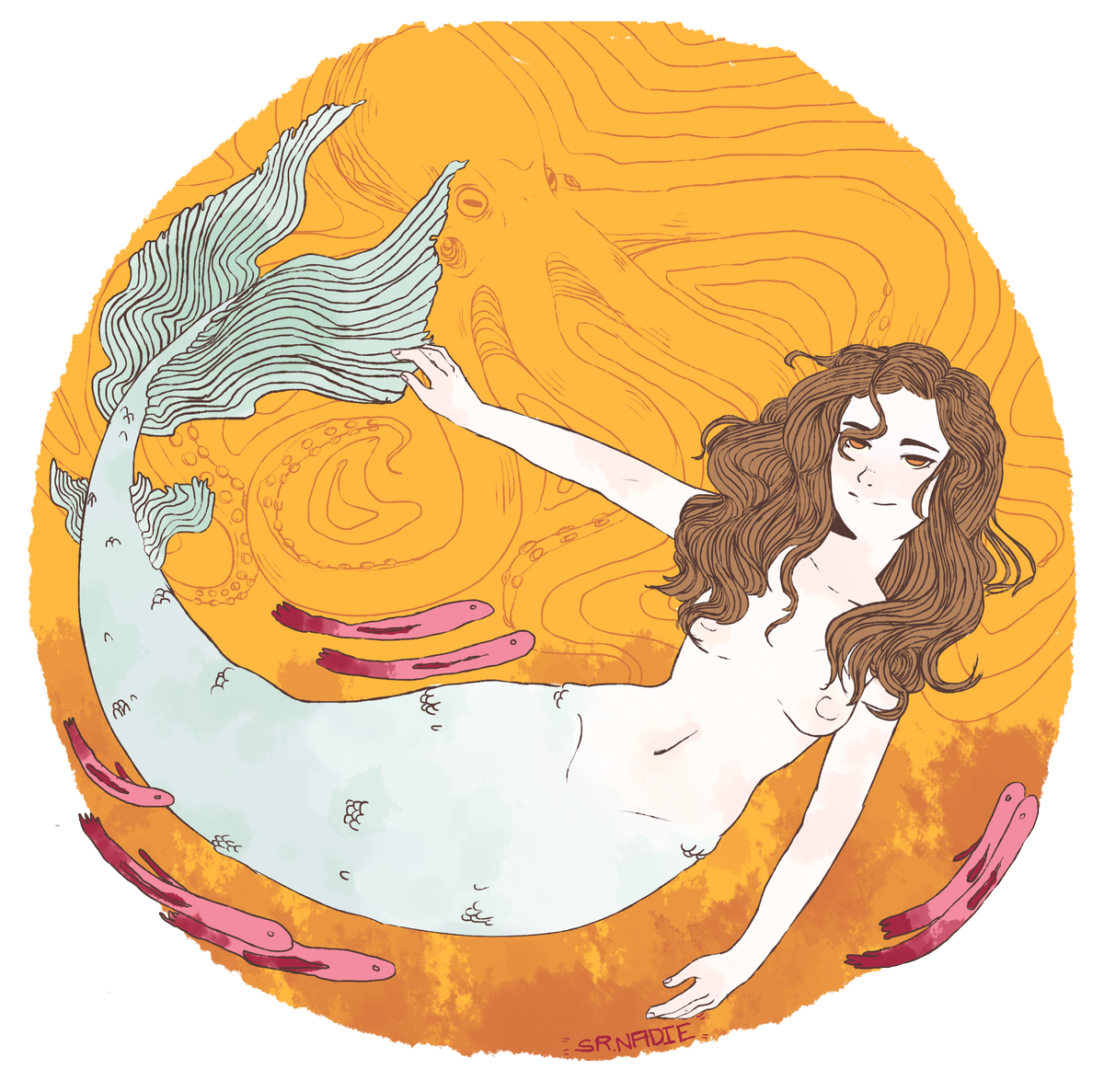 Nadie On Twitter No Se Que Me Gusto Mas Dibujar La Sirena O Dibujar El Pulpo Me Quedo Muy Tiesa La Sirena N Debo Mejorar Anatomia Deje Degradados Acuarelas Y Me Inspire En