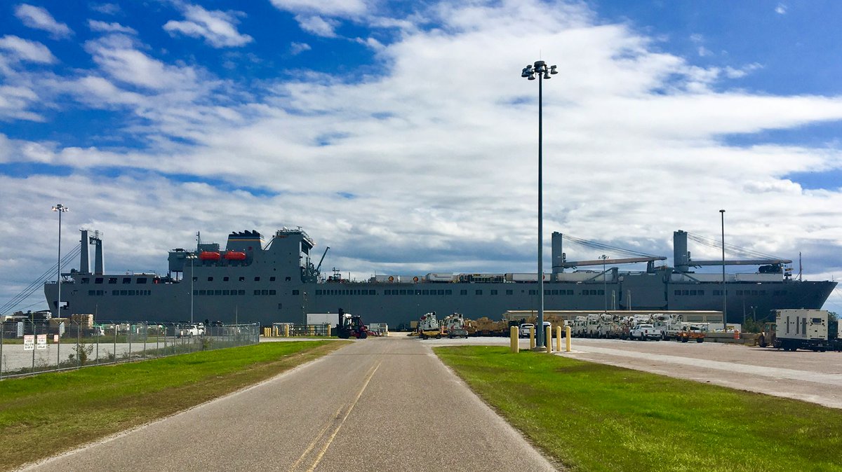 USACEHQ's tweet photo. The USNS Brittin is currently en route back to #PuertoRico with a scheduled arrival for the week of November 20th. The shipment includes poles, conductors, insulators and rolling stock. https://t.co/qdC72uOG59