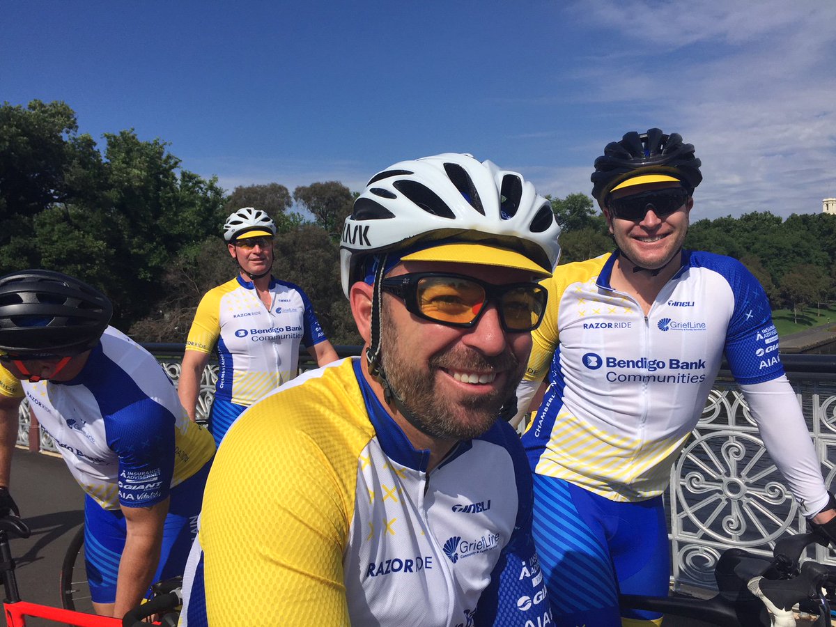 mediawisemelb's tweet photo. If you can’t fathom sponsoring ‘Razor Ray’ as he has given one too many free kicks against your team, then do what I do: sponsor his brother Peter Chamberlain as he rides 770km for @Griefline @chamberlainfou #RazorRide17 #suicideprevention #mentalhealth https://t.co/rUP8AEJ2Q5 https://t.co/PoMkNWsTX8