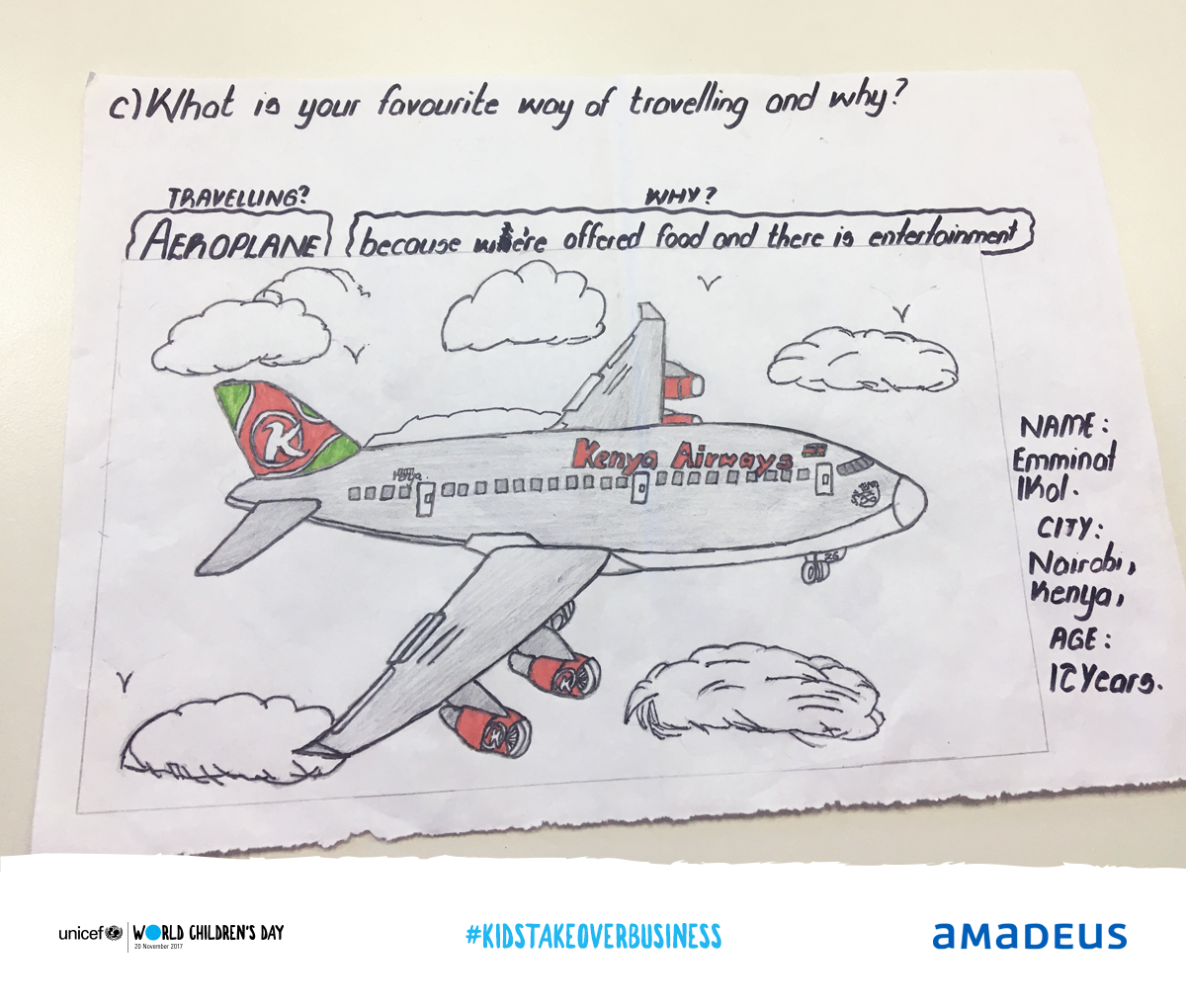 .<a href="/UNICEF/">UNICEF</a> #KidsTakeOverBusiness #WorldChildrensDay! Eminat (12) from Kenya answers the question “What’s your favourite way of travelling and why?”