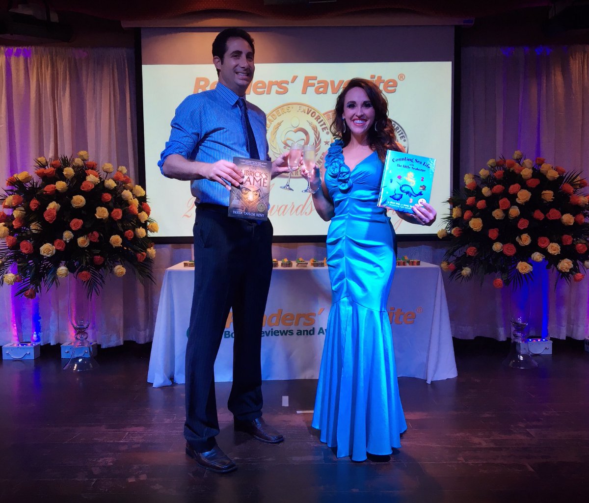 Sheri_Fink's tweet photo. Loved the 2017 @ReadersFavorite International #Book #Awards last night! ❤️ Such an honor to be acknowledged for #CountingSeaLife with #theLittleSeahorse with my fiancé @derektaylorkent who also won the #GoldMedal for Best #Audiobook for #KubricksGame! 🥇 #yay #childrensbooks https://t.co/bTzxGtLxVD
